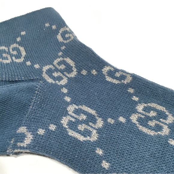 Gucci GG Monogram Lamé Ankle Socks -Periwinkle Blue -Size L (22-24 cm) -NWT - Picture 2 of 8